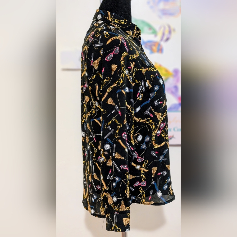 Black Patterned Button-Up Shirt Medium - image 4